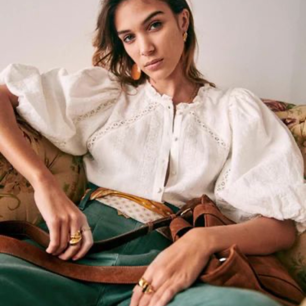 Sezane Anton Blouse in White Linen Cotton Size 2 (FR34)